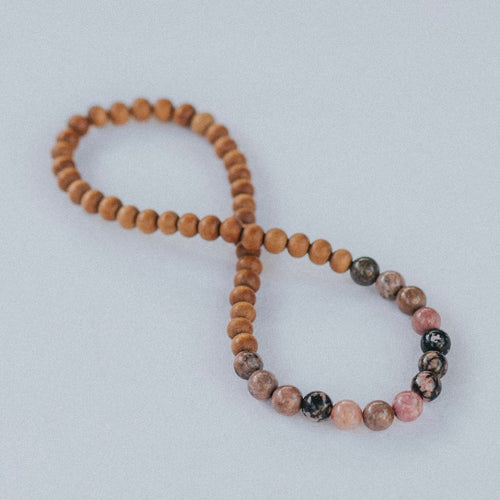 SACRED INDIA - Sandalwood & Rhodonite Wrist Mala Bracelet